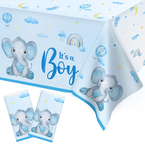 Heboland 2 Stück Babyparty Deko Junge Tischdecke, 137 x 274cm its a Boy Tischdecke für Deko Babyparty Junge blau, Baby Shower deko Boy von Heboland