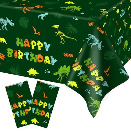 Heboland 2 Stück Dino Geburtstag Deko Tischdecke, 137 x 274cm Einweg Dino Deko Kindergeburtstag Tischdecke Plastik für Dino Party Deko Junge und Mädchen von Heboland