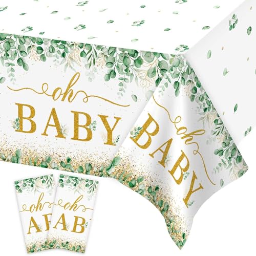 Heboland Babyparty Deko Neutral Tischdecke Salbeigrün, 2 Stück 137 x 274cm Oh Baby Tischdecke für Babyparty Deko Junge Mädchen Baby Shower von Heboland