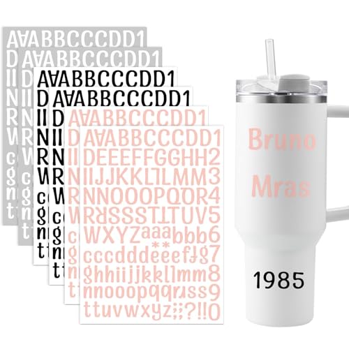 Hebterrka 6PCS Buchstaben Aufkleber für Stanley Tumbler, Kompatibel mit Hydroflask, Yeti Cup, Laptop, Wasserdicht (Schwarz & Weiß & Pink*2) von Hebterrka