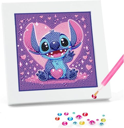 5D DIY Cartoon Diamond Painting Set,Stitch Diamond Painting für Erwachsene und Kinder,Stitch Diamond Painting Kit,diamond painting mit rahmen stitch,Wohnzimmer,Wand,Schlafzimmer Dekoration 17x17cm von HecticCore