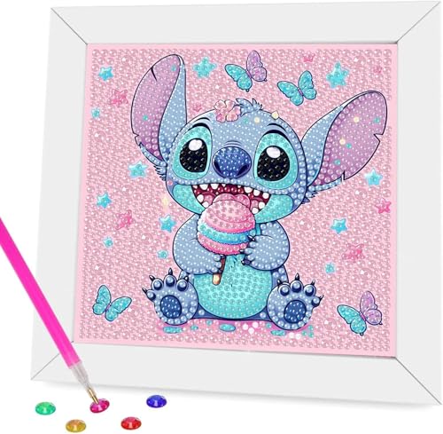 5D Stitch Diamond Painting Kinder mit rahmen, DIY stitch Diamond Painting Set,Malen Nach Zahlen Diamant Painting Mädchen Erwachsene,Bilder Arts Craft für Home Wand Decor Cartoon Mosaikherstellung von HecticCore