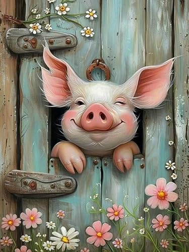 HecticCore Pig Diamond Painting 5D DIY Kit für Erwachsene - Rund Vollbohrer Diamant Kunst Malerei Stickerei Set, Anfängerfreundlich, 30x40cm, Wanddeko, Geschenkidee, Kits für Erwachsene & Kinder von HecticCore