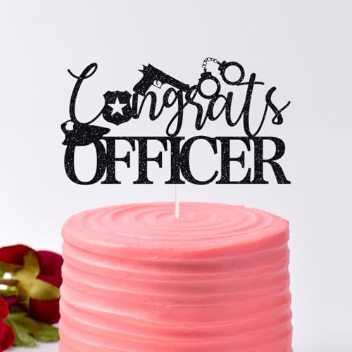 Tortenaufsatz mit Aufschrift "Congrats Officer" 2025 Officer Graduation Cake Decorations, Future Police Officer Cake Pick, Congrats Grade 2025 Police Graduation Party Dekorationen, schwarzer Glitzer von Heddonar