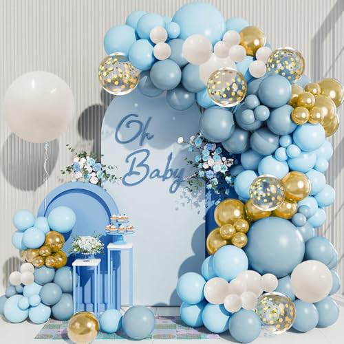 Dusty Blue Gold Ballonbogen-Set für Babyparty, Geburtstag von HeeJoy