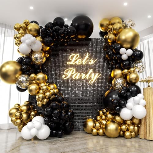 Luftballon Girlande Schwarz Gold Weiße,132Pcs Ballon Girlande Kit Schwarz Gold mit Black and Gold Balloon Arch Garland Kit für Geburtstag Party Deko,Graduations,Baby Shower,New Year,Hochzeit,Ramadan von HeeJoy