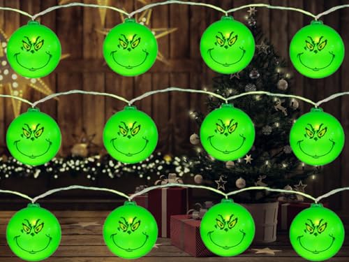 Hefnoya Festival Lights 3 m 20 LED Green String Lights Christmas Decorations Indoor Outdoor for Christmas Tree Decor for Grinchmas von Hefnoya