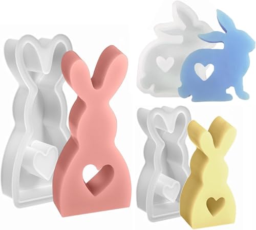 3 Stück silikonform hase ostern, silikonformen gießformen ostern, 3D Kaninchen Gießform Ostern, Osterhase Silikonform for Gips, Sojawachs Kerzen, Ostergeschenke (3 Stück) von Hegawleo