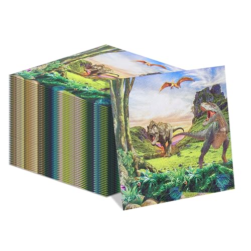 100Pcs Dinosaurier Servietten-1 x 13 Zoll Dinosaurier Party Dekorationen Servietten Einweg Dino Papier Servietten für Kinder Baby Dusche Dinosaurier Geburtstagszubehör von Hegbolke