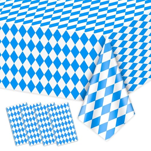 4 Pack Oktoberfest Tischdecken - Blau und weiß Karierte Tischdecke Biertischdecken Rechteckige Oktoberfest Tischdecken für deutsche Oktoberfest Dekorationen Zubehör, 220x137cm von Hegbolke