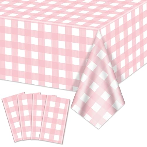 4 Pack rosa Gingham Tischdecken, rosa und weiß Karierten Tischdecken 86,6 x 51,2 Zoll Gingham Tabelle deckt rechteckig wasserdicht Picknick Tischdecken für Geburtstag Party Urlaub im Freien liefert von Hegbolke