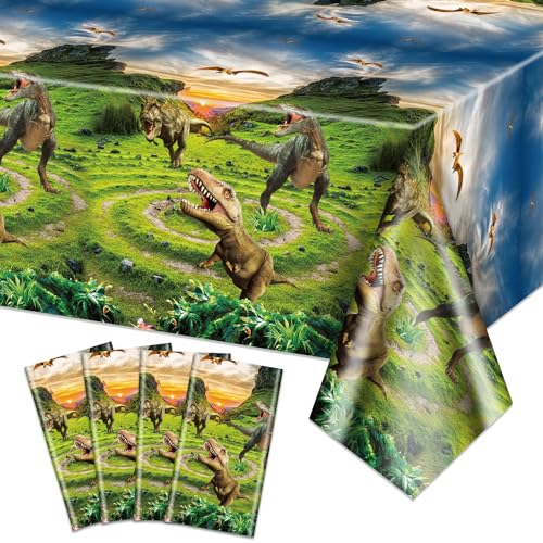 4Pcs Dinosaurier-Tischdecken - 220x130cm Rechteckige Dinosaurier-Tischdekorationen Dino-Tischdecke für Kinder Junge Dinosaurier Geburtstag Party Supplies von Hegbolke