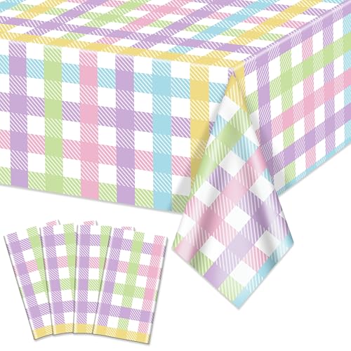 4Pcs Pastell Tischdecken 54 „x86“ Frühling Ostern Pastell Plaid Tischdecken Gradient bunt kariert Regenbogen Kunststoff Tischdecke für Regenbogen Ostern Geburtstag Engagement Thema Picknick Party von Hegbolke