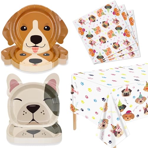 61 Pcs Hund Party Dekorationen - einschließlich Teller, Servietten, Welpen Tischdecke für Kinder Welpen Hund Themed Birthday Party Supplies, Serve 20 von Hegbolke