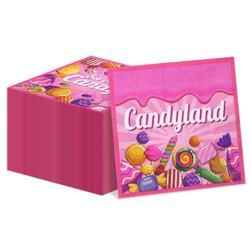 Hegbolke Candyland Party Servietten 13x13 inch, 100 Stück, 3-lagig, Lollipop Thema, Süßigkeiten Party Zubehör von Hegbolke