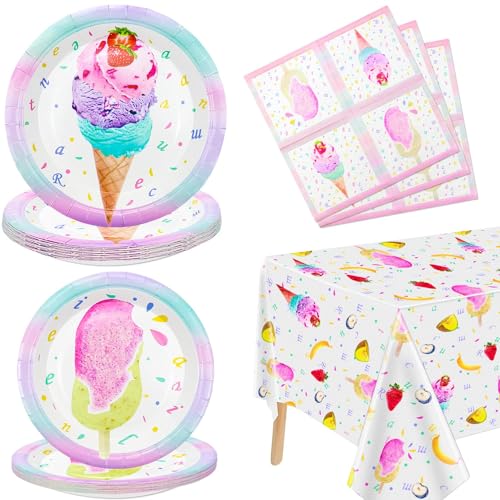 Eiscreme Geburtstag Party Supplies Serve 20 - 61Pcs Platten Servietten Party Tischtuch Set für Mädchen Kits Geburtstag Baby Dusche Creme Eis am Stiel Thema Party Dekorationen Zubehör von Hegbolke