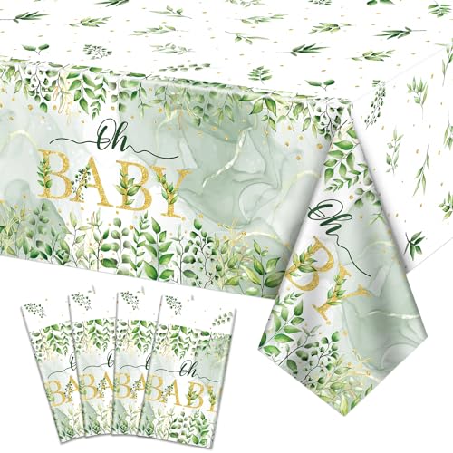 Hegbolke 4Pcs Sage Green Baby Shower Tablecloths - 86.6"x51.2" Rectangular Sage Greenery Tablecloths for Home Gender Neutral Birthday Sage Green Baby Shower Table Decorations von Hegbolke