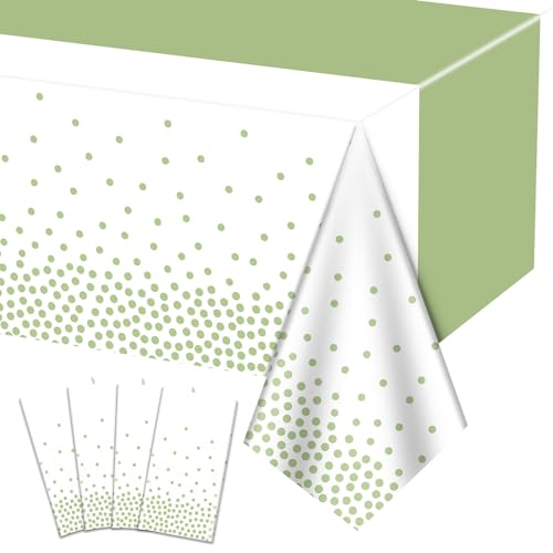 Hegbolke 4Pcs Sage Green Tablecloths - 86.6"x51.2" Rectangular Green Dot Table Covers for Home Gender Neutral Birthday Party Sage Green Baby Shower Decorations von Hegbolke