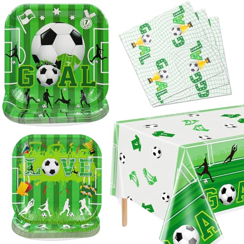 Fußball-Thema Party Supplies Serve 20 - 61Pcs Platten Servietten Tischdecke Set für Kinder Fußball Themed Birthday Party Dekorationen Zubehör von Hegbolke