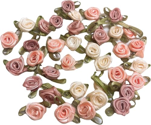 100 Stück 15 mm Mini-Rosen Blumen Satinband Schleifen Applikationen DIY Nähen Handwerk Zubehör Hochzeit Braut Geschenk Dekoration Mehrfarbig von Hehglng