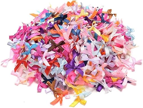 100 Stück bunte, sortierte kleinste Satinband-Schleifen, kleine Verzierungen, Handwerk, künstliche Applikationen, Hochzeitsbänder, Stoffbänder (10 mm) von Hehglng