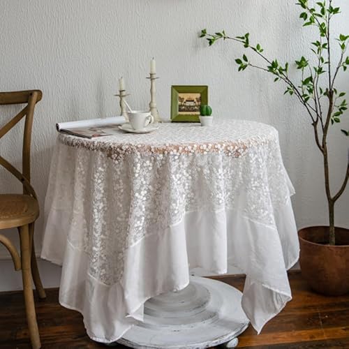 HeichkelL Spitze Tischdecke Vintage Tischtuch mit Gestickte Blumen Elegante Spitzentischdecke Lace Tischdecke für Küche Hochzeit Party Weiß 100 x 140 cm von HeichkelL