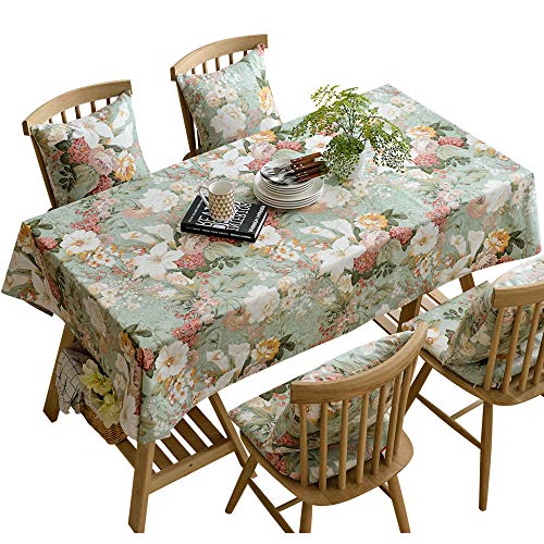 HeichkelL Tischdecke Abwaschbar Baumwolle Tischtuch Rechteckige Tischdecke mit Blumen Grün 135 x 135 cm von HeichkelL