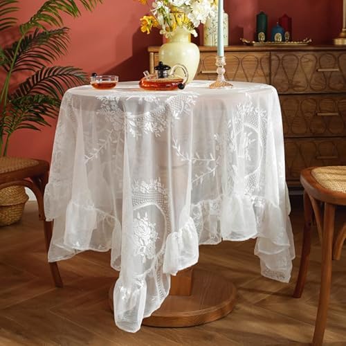 HeichkelL Vintage Spitzentischdecke Tischdecke mit Spitze Rechteckig Tischdecke Lace Tischtuch Hochzeit Küche Party Dekor Weiß 100 x 140 cm von HeichkelL