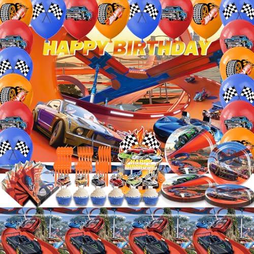 Hot Car Geburtstag Deko Wheels Party Deko Racing Car Kinder Geburtstag Party Set Contains Backdrop Banner Tablecloth Balloons Cake Toppers Plates Cutlery Paper Towels von Heidaman