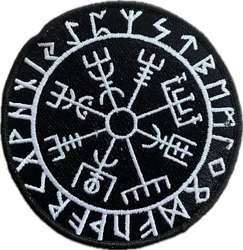 Vegvisir im Runenkreis Aufnäher, gestickter Heidentum Patch zum aufnähen | Wikinger Kompass mit Runen von Heidenklamotten