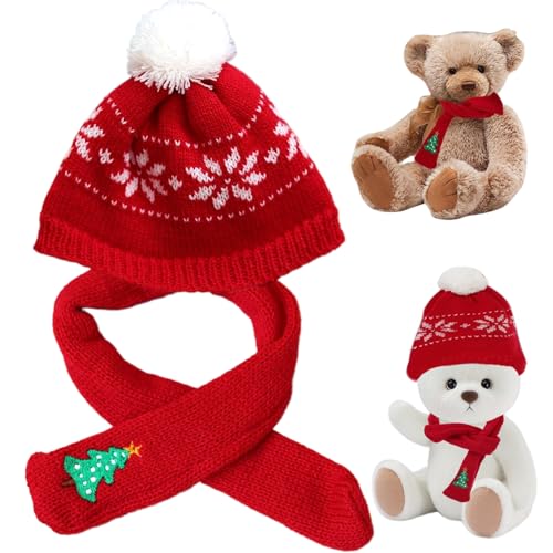 Heidouse Weihnachtspuppenkleidung 1 Set Strick-Mini-Weihnachtshut und Weihnachtsschal-Set-Mehrzweck-Puppenhut & Schal für Bärenpuppe, Weinflasche, Schneemann und mehr von Heidouse