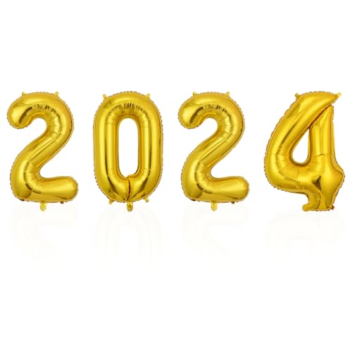 4 Pcs Silvester Deko 2024,Gold Luftballon Neujahr Dekoration,Happy New Year Ballon Set,Neues Jahr Folienballon,Zahlen Ballons,Frohes Party Tischdeko,Silvesterparty Folienballons,Silvesterdeko Kit von HeigeSeng