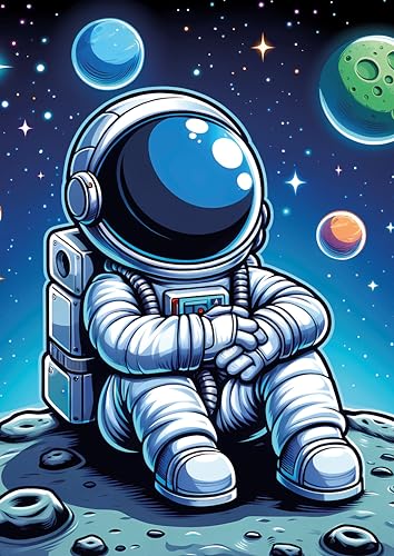 Heimisch Wunder Kinderzimmer Poster Astronaut auf dem Mond – Weltall Deko für Jungen und Mädchen – Süße Weltraum Dekoration für Kinderzimmer von Heimisch Wunder