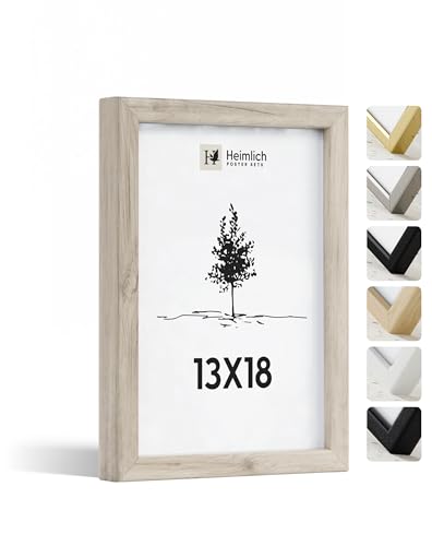 Heimlich® 1x Bilderrahmen 13x18 cm Eiche Rahmen 1-Pack | Dokumentenrahmen 13x18 cm Klein Collage | Holzrahmen Holz-Bilderrahmen Poster Echtholz | Picture Frame 13x18 Fotorahmen zum Aufhängen von Heimlich