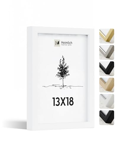 Heimlich® 1x Bilderrahmen 13x18 cm Weiss Rahmen 1-Pack | Dokumentenrahmen 13x18 cm Klein Collage | Holzrahmen Holz-Bilderrahmen Poster Echtholz | Picture Frame 13x18 Fotorahmen zum Aufhängen von Heimlich