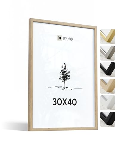 Heimlich® 1x Bilderrahmen 30x40 cm Eiche Rahmen 1-Pack | Dokumentenrahmen 30x40 cm Groß Collage | Holzrahmen Holz-Bilderrahmen Echtholz | Picture Frame 30x40 Fotorahmen zum Aufhängen von Heimlich