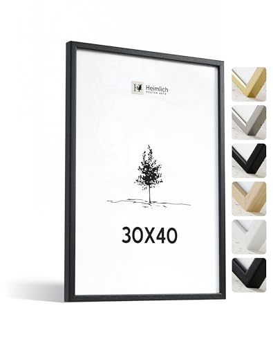 Heimlich® 1x Bilderrahmen 30x40 cm Schwarz Rahmen 1-Pack | Dokumentenrahmen 30x40 cm Groß Collage | Holzrahmen Holz-Bilderrahmen Echtholz | Picture Frame 30x40 Fotorahmen zum Aufhängen von Heimlich