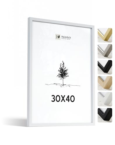 Heimlich® 1x Bilderrahmen 30x40 cm Weiss Rahmen 1-Pack | Dokumentenrahmen 30x40 cm Groß Collage | Holzrahmen Holz-Bilderrahmen Echtholz | Picture Frame 30x40 Fotorahmen zum Aufhängen von Heimlich