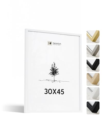 Heimlich® 1x Bilderrahmen 30x45 cm Weiss Rahmen 1-Pack | Dokumentenrahmen 30x45 cm Groß Collage | Holzrahmen Holz-Bilderrahmen Echtholz | Picture Frame 30x45 Fotorahmen zum Aufhängen von Heimlich