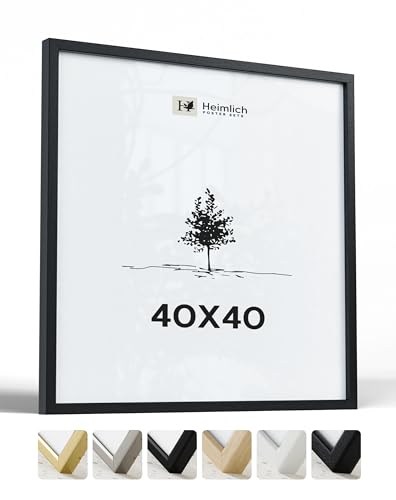 Heimlich® 1x Bilderrahmen 40x40 cm Schwarz Rahmen 1-Pack | Dokumentenrahmen 40x40 cm Groß Collage | Holzrahmen Holz-Bilderrahmen Poster Echtholz | Picture Frame 40x40 Quadratischer Bilderrahmen von Heimlich