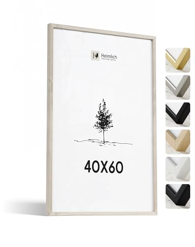 Heimlich® 1x Bilderrahmen 40x60 cm Eiche Rahmen 1-Pack | Dokumentenrahmen 40x60 cm Groß Collage | Holzrahmen Holz-Bilderrahmen Echtholz | Picture Frame 40x60 Fotorahmen zum Aufhängen von Heimlich