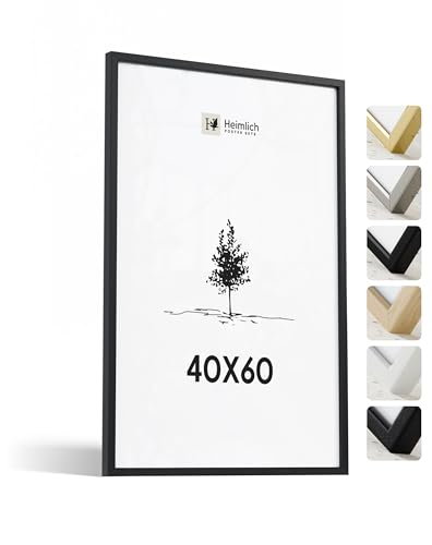 Heimlich® 1x Bilderrahmen 40x60 cm Schwarz Rahmen 1-Pack | Dokumentenrahmen 40x60 cm Groß Collage | Holzrahmen Holz-Bilderrahmen Echtholz | Picture Frame 40x60 Fotorahmen zum Aufhängen von Heimlich