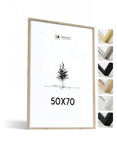 Heimlich® 1x Bilderrahmen 50x70 cm Eiche Rahmen 1-Pack | Dokumentenrahmen 50x70 cm Groß Collage | Holzrahmen Holz-Bilderrahmen Echtholz | Picture Frame 50x70 Fotorahmen zum Aufhängen von Heimlich