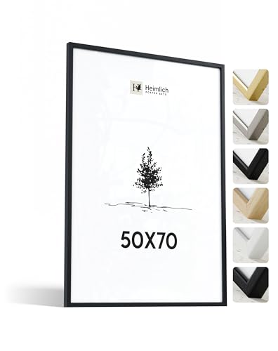 Heimlich® 1x Bilderrahmen 50x70 cm Schwarz Rahmen 1-Pack | Dokumentenrahmen 50x70 cm Groß Collage | Holzrahmen Holz-Bilderrahmen Echtholz | Picture Frame 50x70 Fotorahmen zum Aufhängen von Heimlich