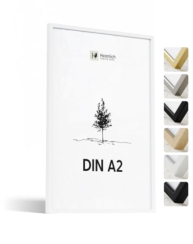 Heimlich® 1x Bilderrahmen DIN A2 42x59,4 cm Weiss Rahmen 1-Pack | Dokumentenrahmen 42x59,4 cm Groß Collage | Holzrahmen Holz-Bilderrahmen Echtholz | Picture Frame 42x60 Fotorahmen zum Aufhängen von Heimlich