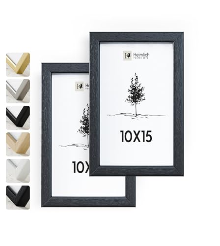 Heimlich® Bilderrahmen 10x15 Schwarz 2-Pack | Bilderrahmen 10x15 Holz | Bilderrahmen Set Schwarz mit Plexiglas | Fotorahmen 10x15 zum Aufhängen & Aufstellen | Picture Frame 10x15 | Photo Frame 10x15 von Heimlich