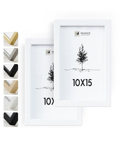 Heimlich® Bilderrahmen 10x15 Weiß 2-Pack | Bilderrahmen 10x15 Holz | Bilderrahmen Set Weiss mit Plexiglas | Fotorahmen 10x15 zum Aufhängen & Aufstellen | Picture Frame 10x15 | Photo Frame 10x15 von Heimlich