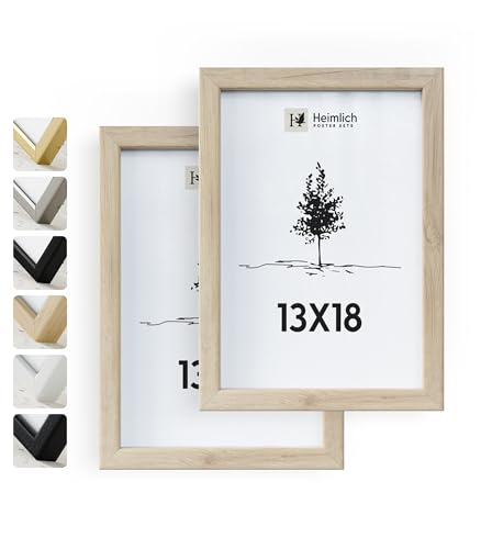 Heimlich® 2x Bilderrahmen 13x18 cm Eiche Rahmen 2-Pack | Dokumentenrahmen 13x18 cm Klein Collage | Holzrahmen Holz-Bilderrahmen Echtholz | Picture Frame 13x18 Fotorahmen zum Aufhängen von Heimlich