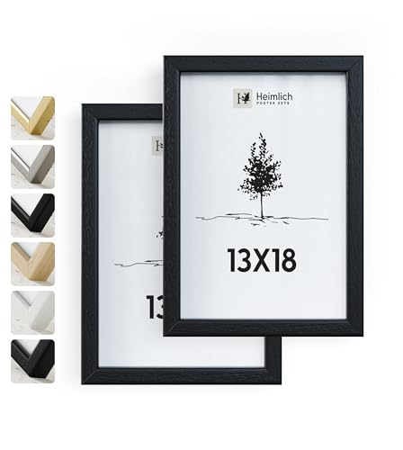 Heimlich® 2x Bilderrahmen 13x18 cm Schwarz Rahmen 2-Pack | Dokumentenrahmen 13x18 cm Klein Collage | Holzrahmen Holz-Bilderrahmen Echtholz | Picture Frame 13x18 Fotorahmen zum Aufhängen von Heimlich