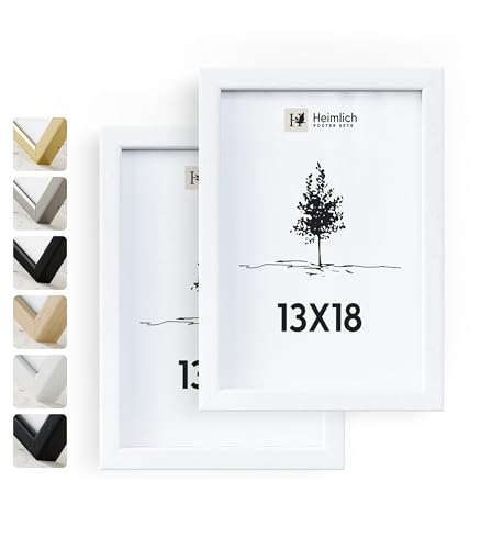 Heimlich® 2x Bilderrahmen 13x18 cm Weiss Rahmen 2-Pack | Dokumentenrahmen 13x18 cm Klein Collage | Holzrahmen Holz-Bilderrahmen Echtholz | Picture Frame 13x18 Fotorahmen zum Aufhängen von Heimlich